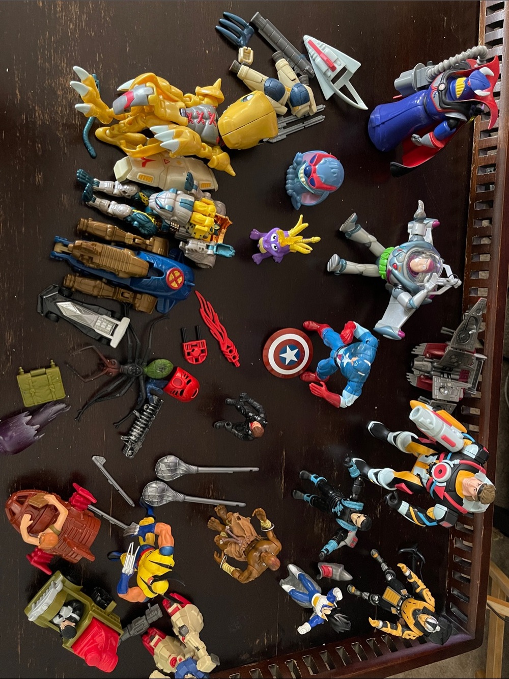 Mixed Kids Action Figure Lot with Blue & Red Captain Style Figure